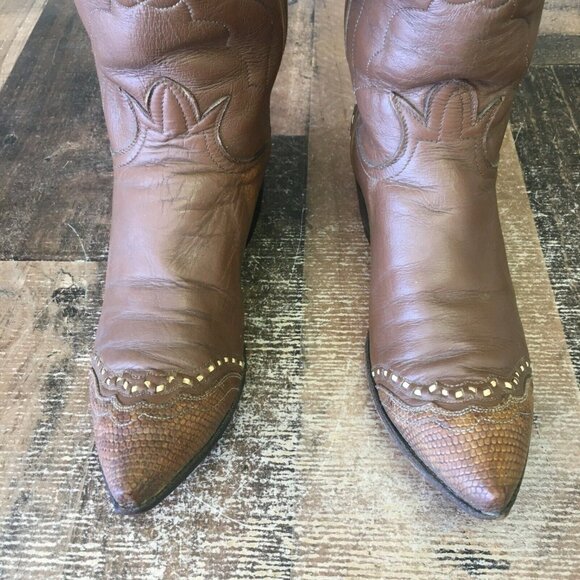 Tony Lama Vintage Gold Label Pointed Toe Wingtip Cowboy Boots Womens 5.5 B - Picture 6 of 12